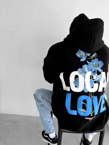 Oversize Local Love Printed Hooded Sweatshirt Black