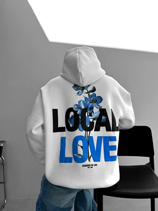 Oversize Local Love Printed Hooded Sweatshirt White