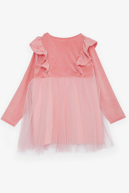 Girl's Dress Velvet Bow Tulle Pink (Age 3-8)