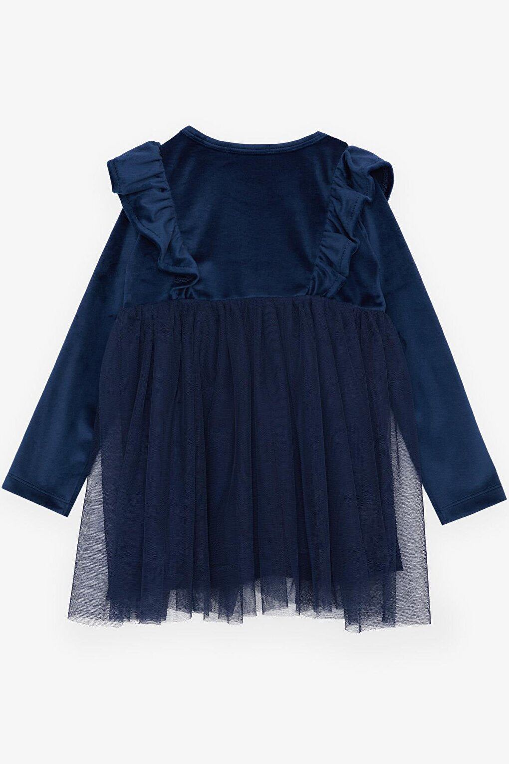 Girl's Dress Velvet Bow Tulle Navy Blue (3-8 Years)