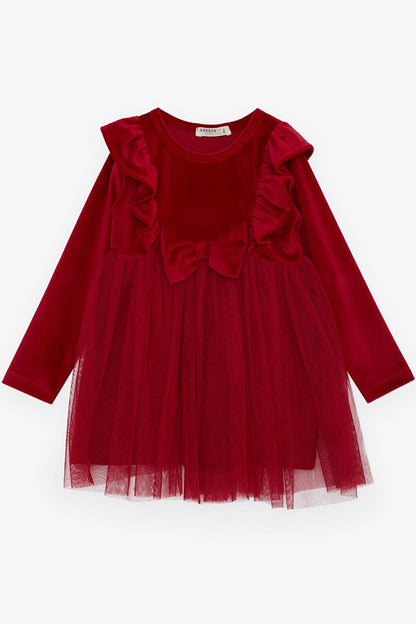 Girl's Dress Velvet Bow Tulle Red (Age 3-5)