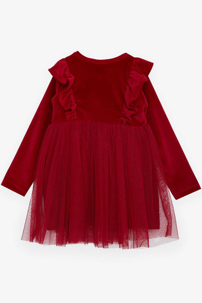 Girl's Dress Velvet Bow Tulle Red (Age 3-5)