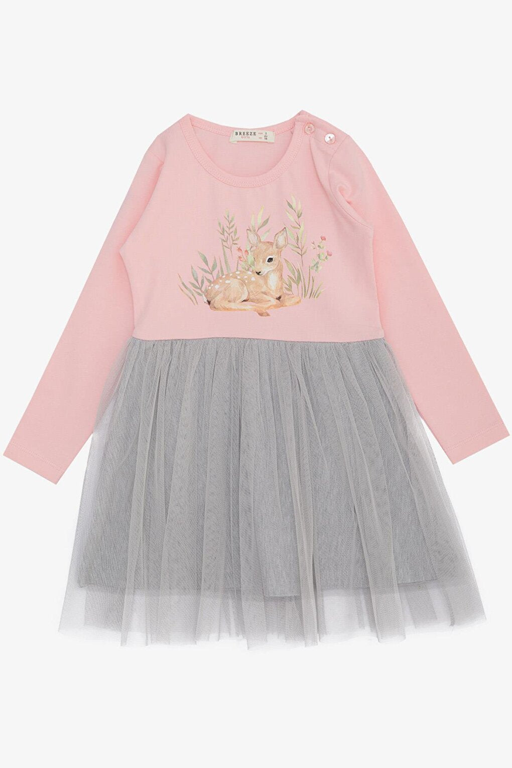 Girl's Long Sleeve Dress Floral Patterned Cute Gazelle Printed Pink (1.5-5 Years)