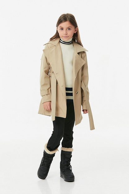 Double Breasted Collar Belted Unisex Children's Trench Coat