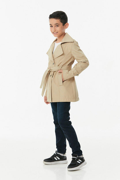 Double Breasted Collar Belted Unisex Children's Trench Coat