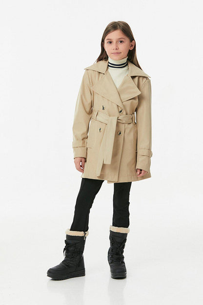 Double Breasted Collar Belted Unisex Children's Trench Coat