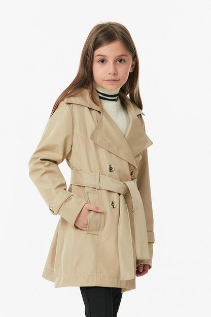 Double Breasted Collar Belted Unisex Children's Trench Coat