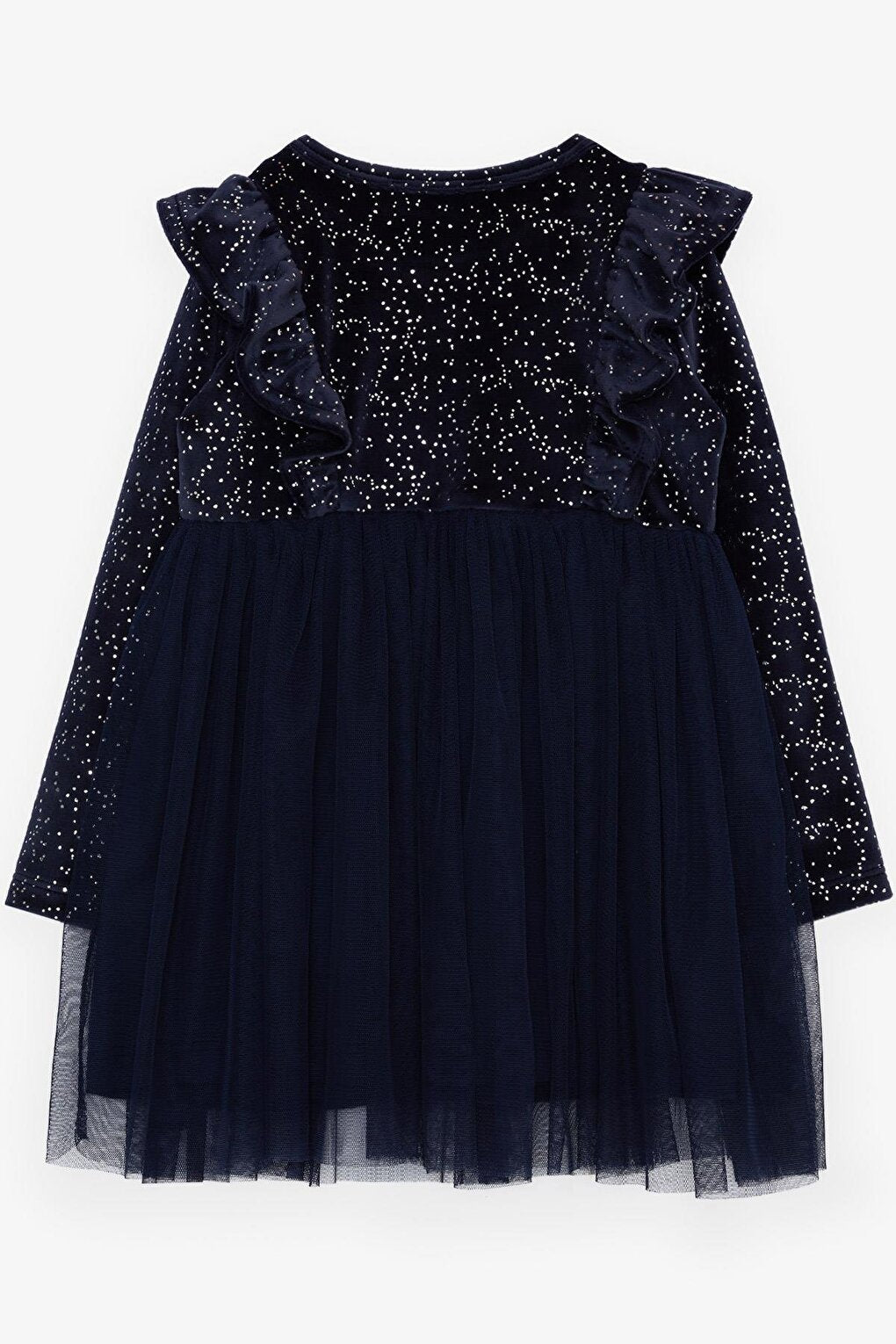 Girl's Velvet Dress with Bow, Glitter and Tulle, Navy Blue (Age 3-6)