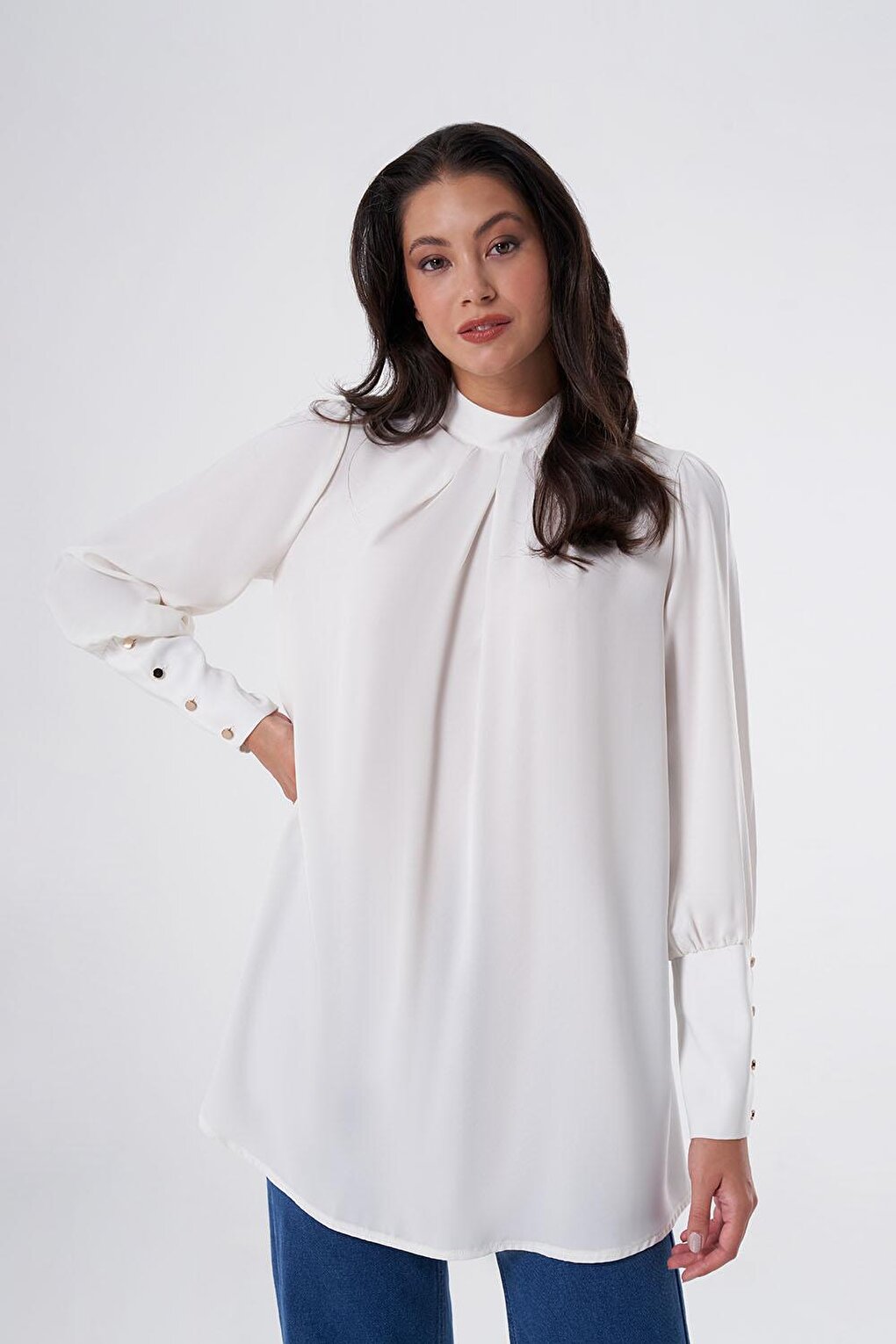 Long Cuffed Ecru Tunic