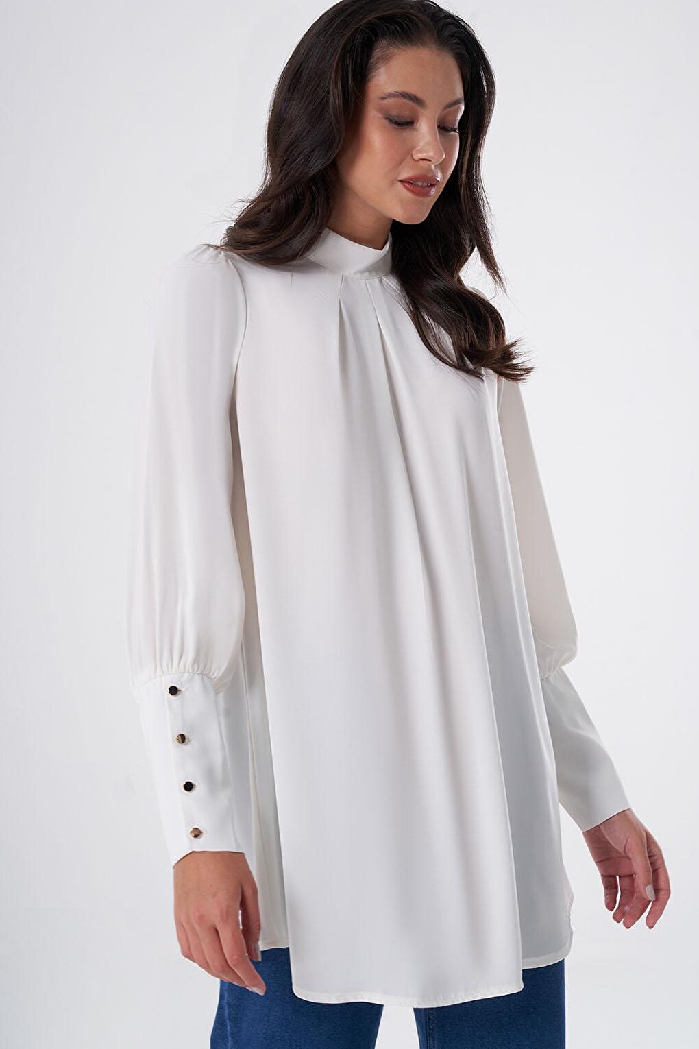 Long Cuffed Ecru Tunic