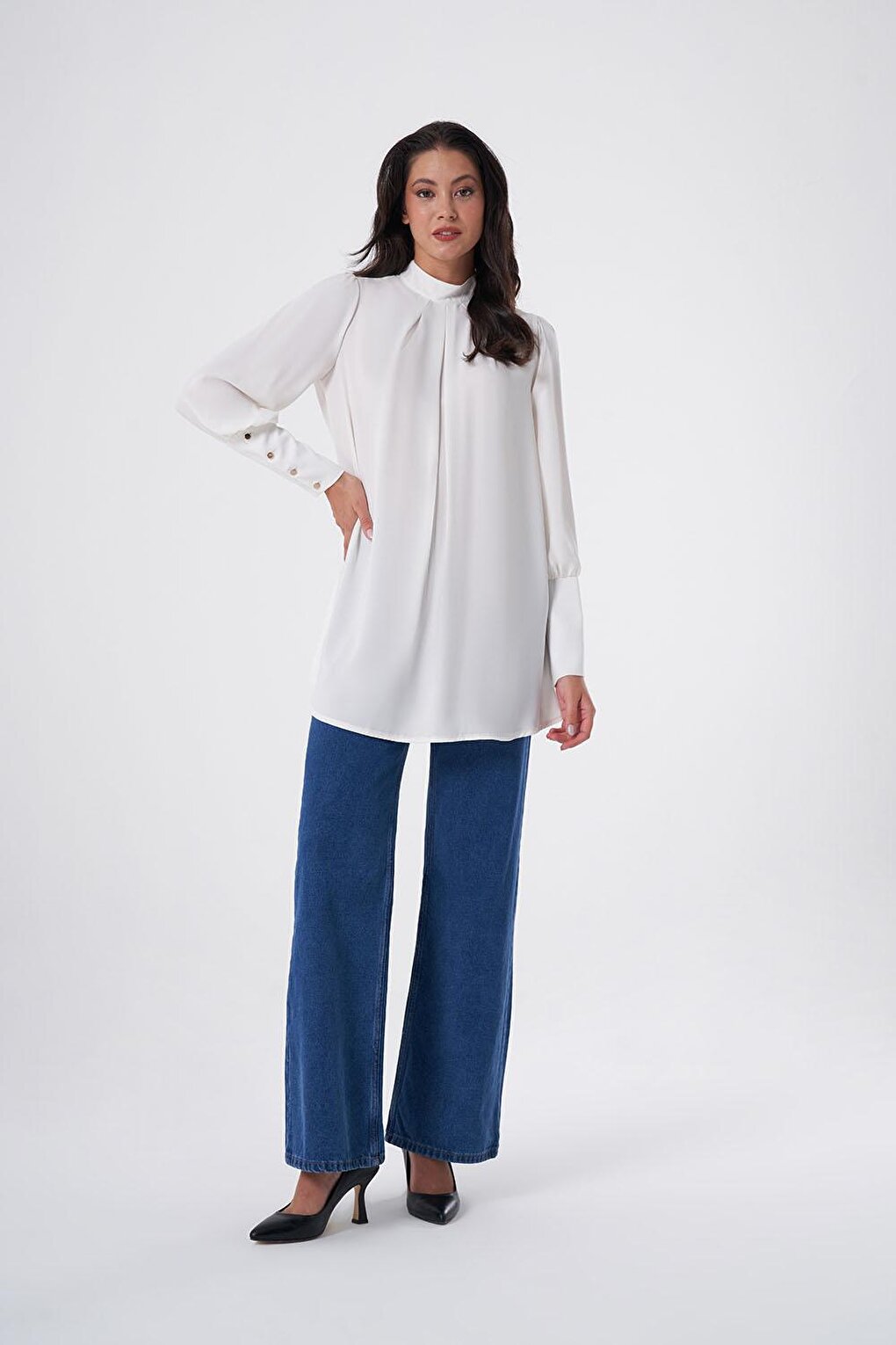 Long Cuffed Ecru Tunic