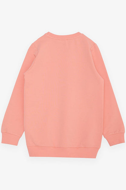 Girl's Sweatshirt Gilded Text Printed Salmon (Age 6-12)