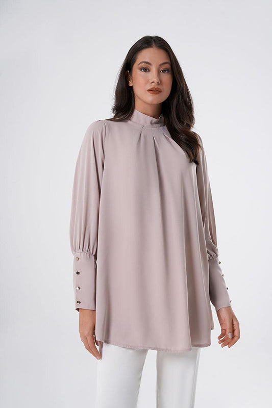 Long Cuffed Beige Tunic