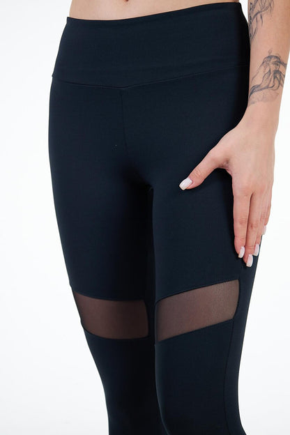 Black Women's High Waist Soft Touch Mesh Detailed Tights - Gloria