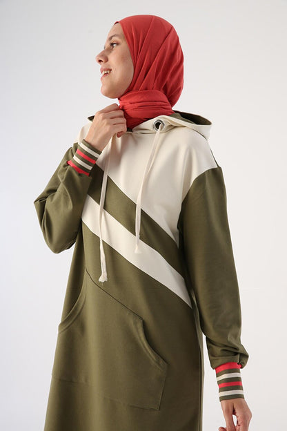 Light Khaki Two Color Hooded Sweat Tunic