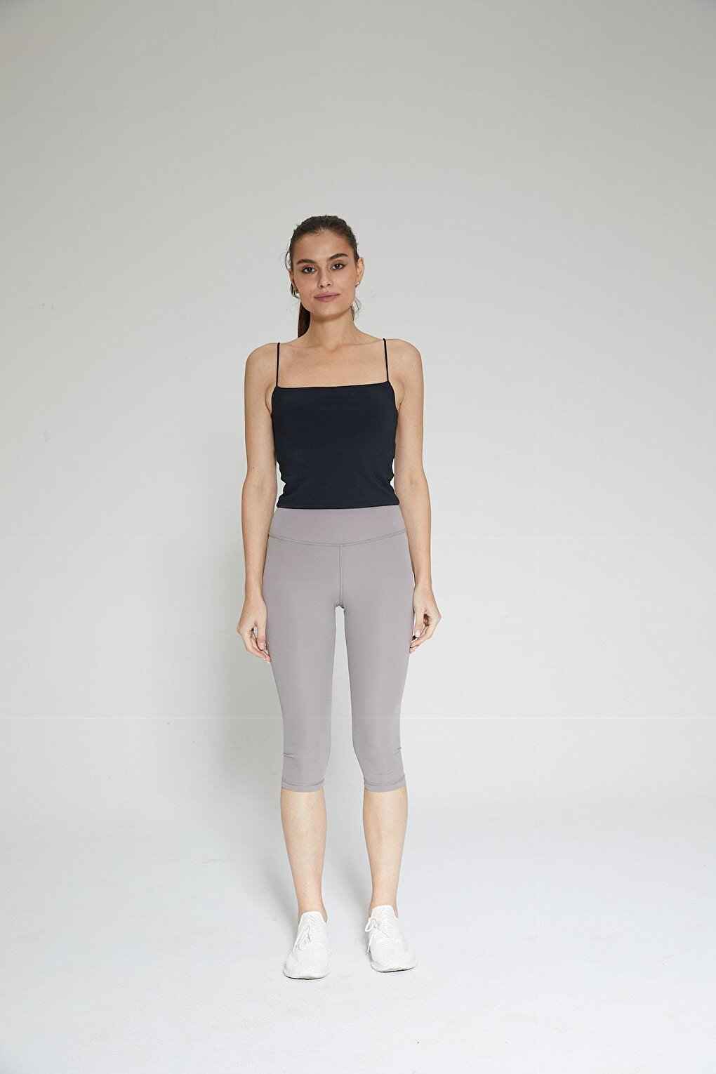 Gray Women's High Waist Soft Touch Capri Below Knee Tights - Fiona