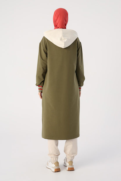 Light Khaki Two Color Hooded Sweat Tunic