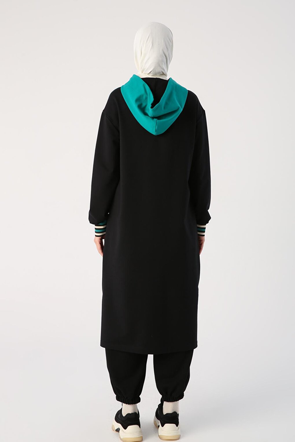 Black Two-Tone Hooded Sweat Tunic