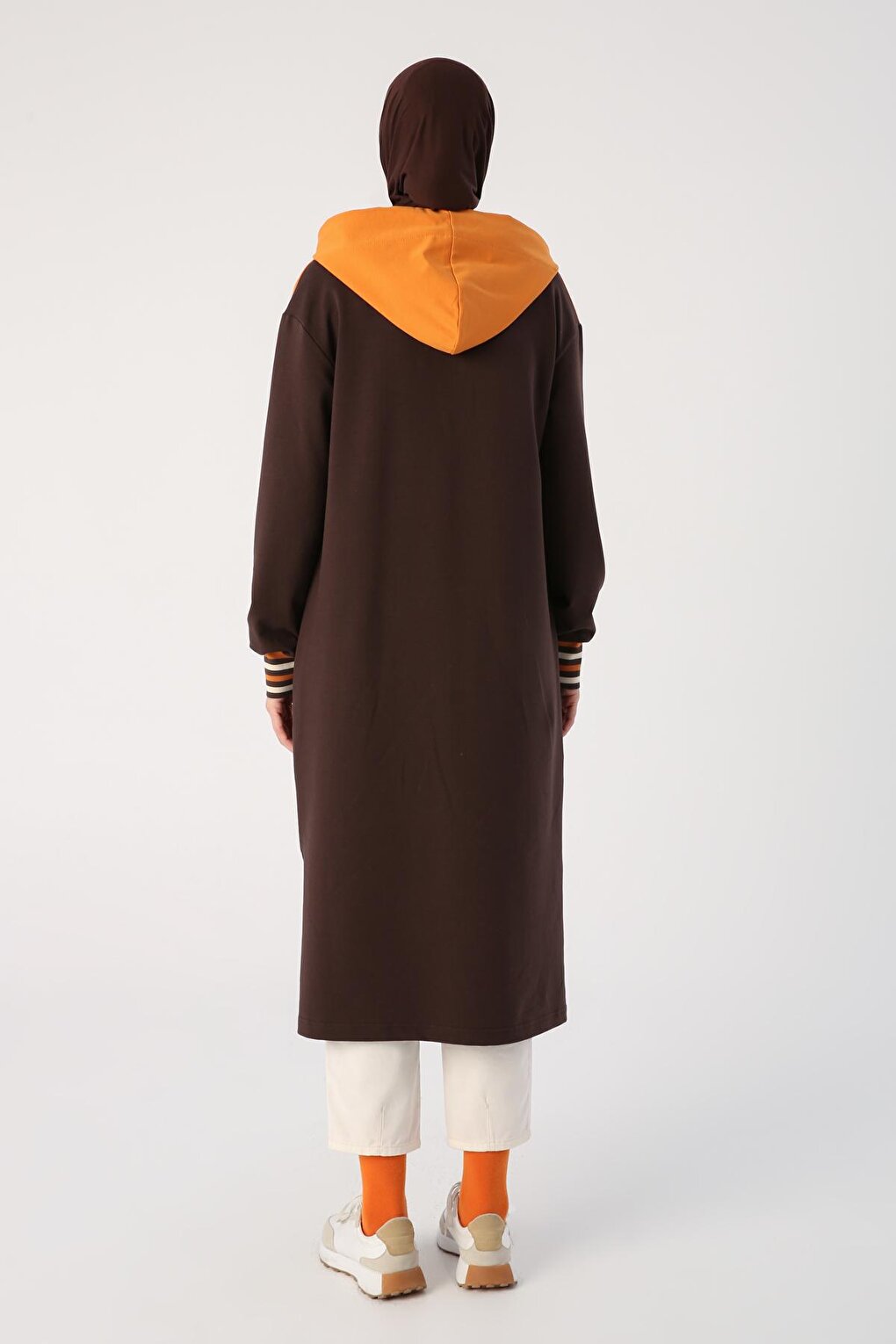 Bicolored Hooded Sweat Tunic in Bitter Brown