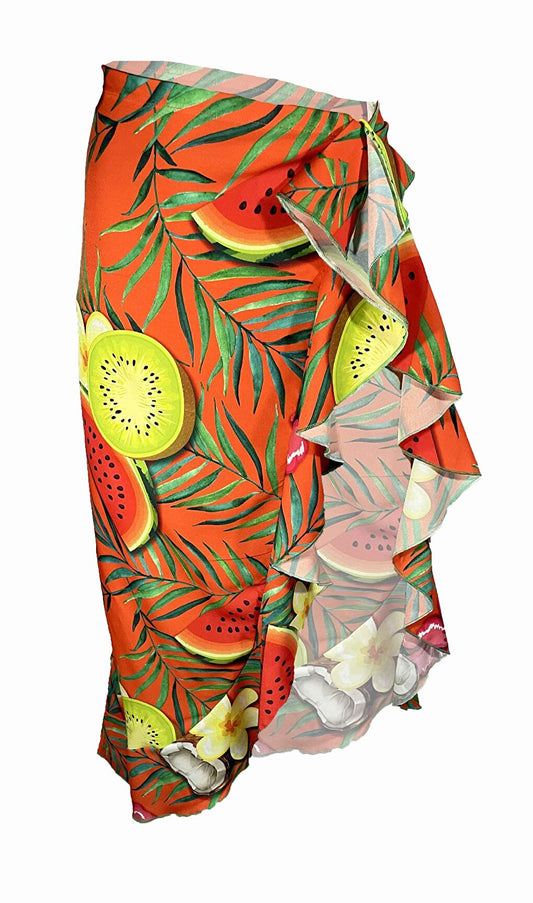 Allora Tropical Fruit Pattern Ruffle Pareo