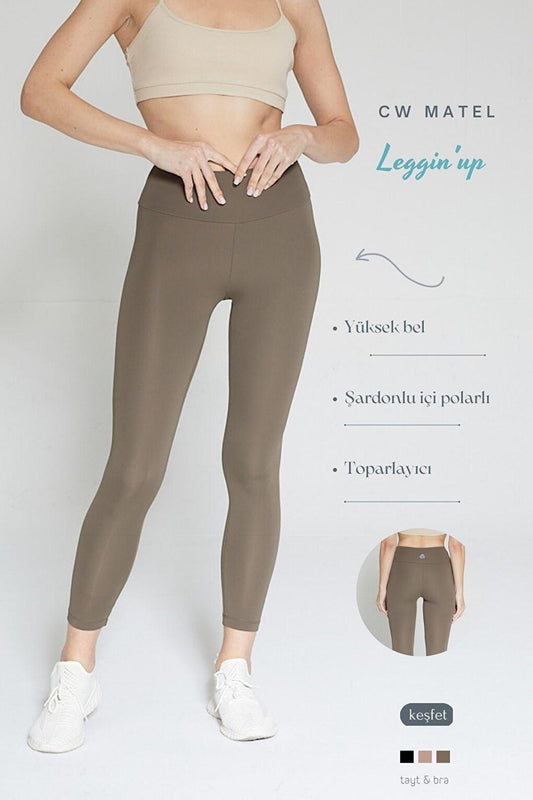 Khaki Women's High Waist Ankle Length Leggings - Herma