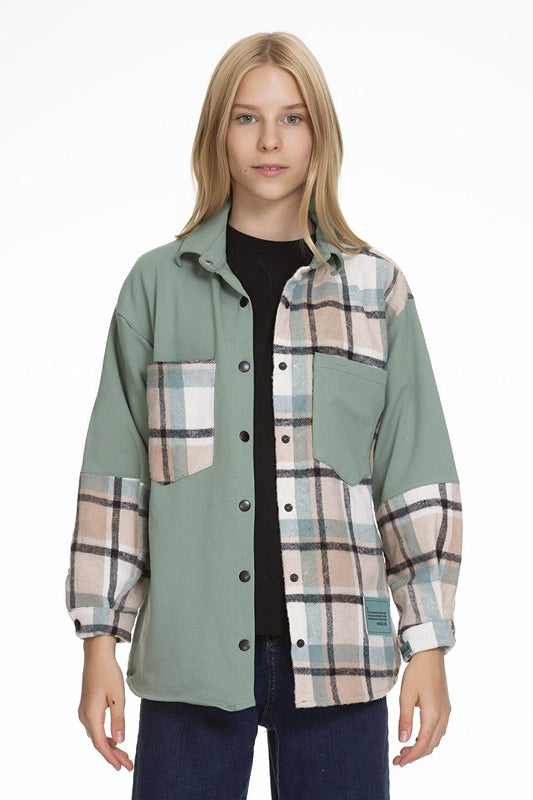 Girl's Garnished Plaid Shirt Lx152