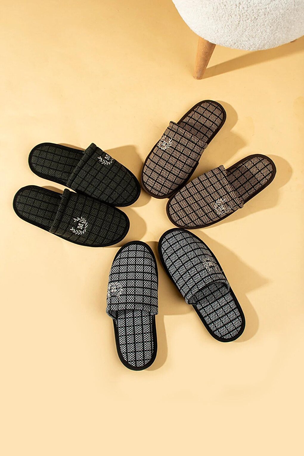 3-Piece Square Patterned Closed Front Comfortable Sole Men's House Slippers P01-20-TKM 3-Piece