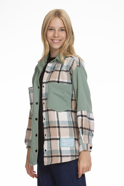 Girl's Garnished Plaid Shirt Lx152