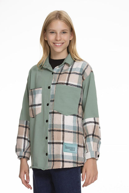 Girl's Garnished Plaid Shirt Lx152