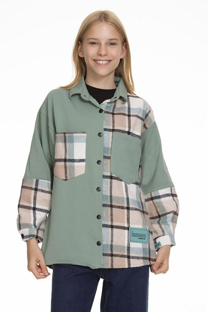 Girl's Garnished Plaid Shirt Lx152