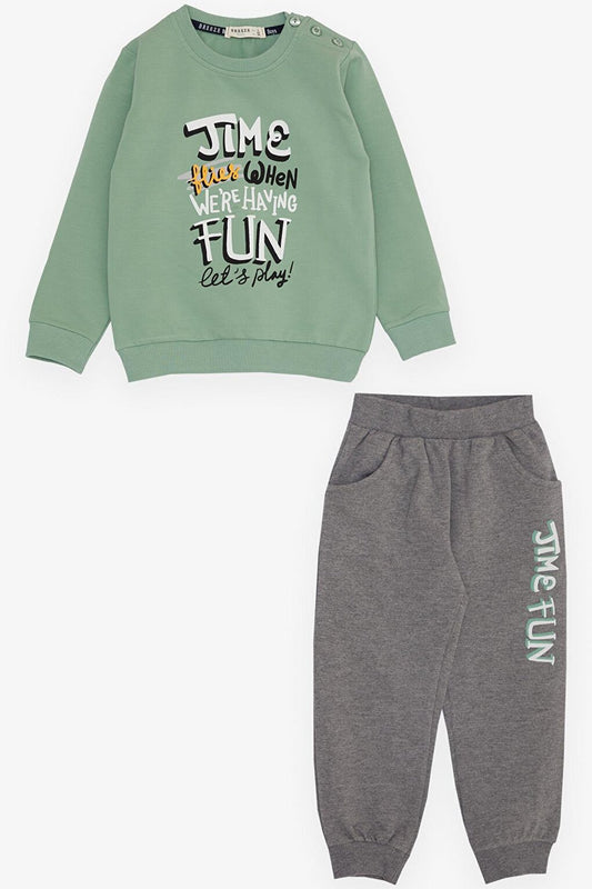 Boys Tracksuit Set Fun Themed Text Printed Mint Green (Age 2-6)