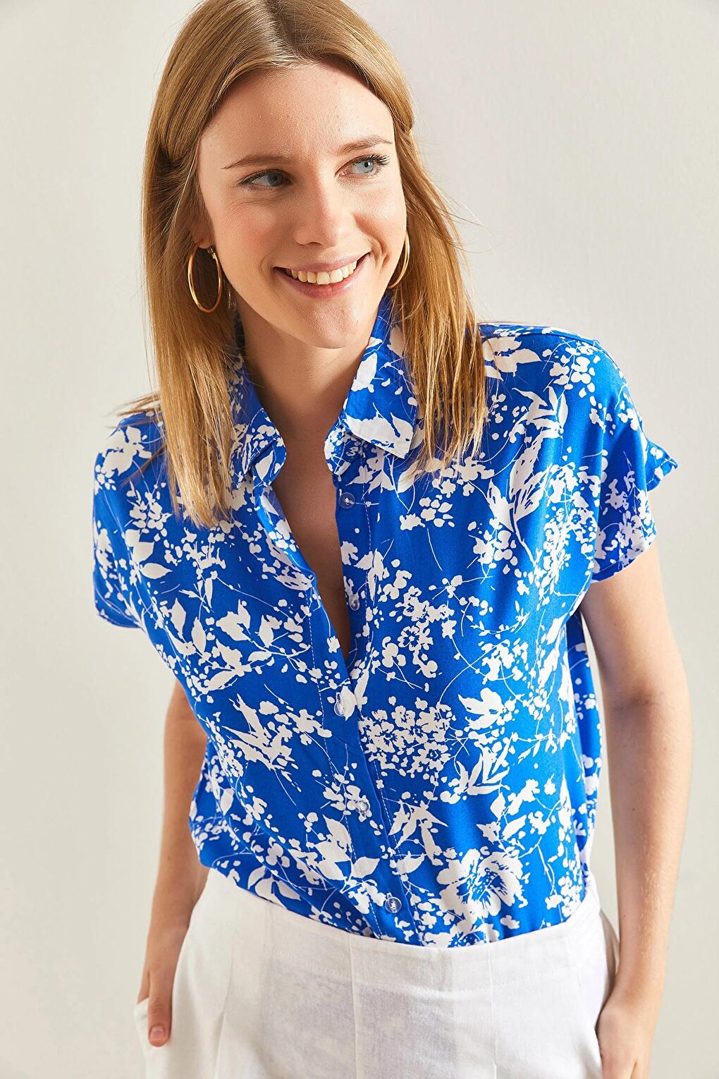 Women's Short Sleeve Patterned Viscose Shirt