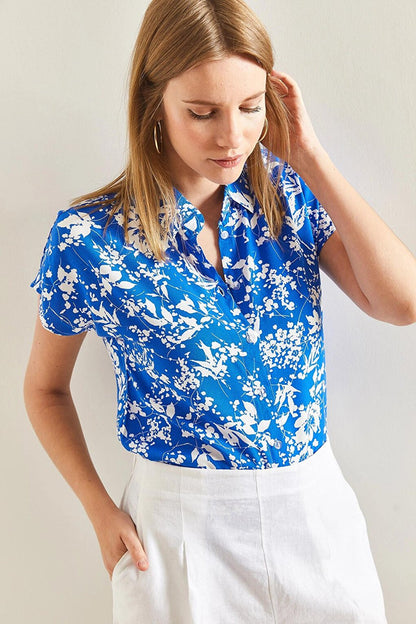 Women's Short Sleeve Patterned Viscose Shirt