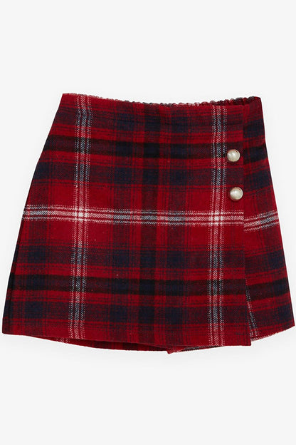 Girl's Shorts Skirt Button Accessories Elastic Waist Red (8-14 Years)