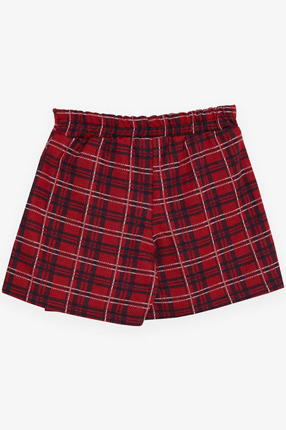 Girl's Shorts Skirt Cover Pocket Button Accessory Plaid Patterned Red (Age 9-12)