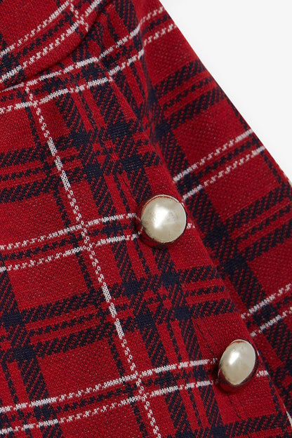 Girl's Shorts Skirt Cover Pocket Button Accessory Plaid Patterned Red (Age 9-12)