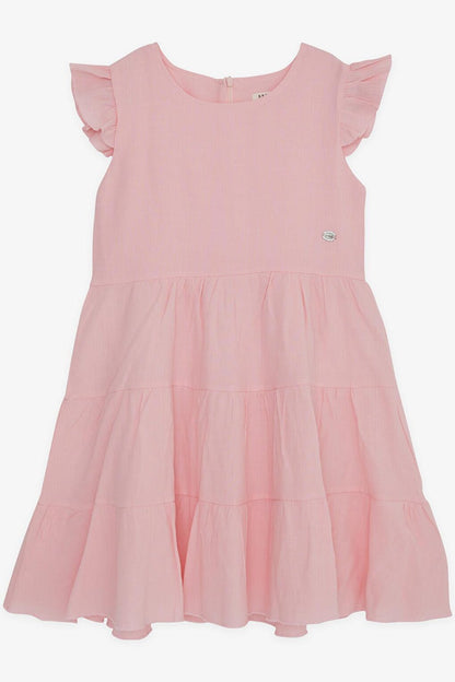 Girl's Dress Pink with Embroidered Frills and Zipper on the Back (Age 5-10)