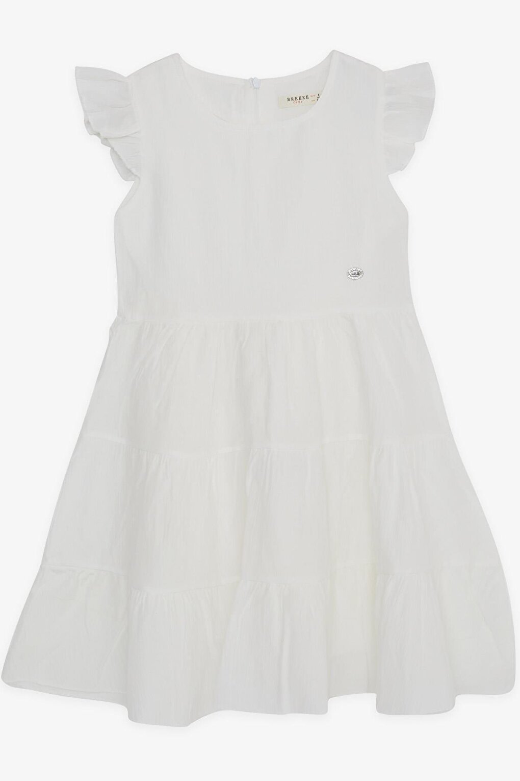 Girl's Dress, Embroidered, Ruffled, Zippered on the Back, White (Age 5-10)