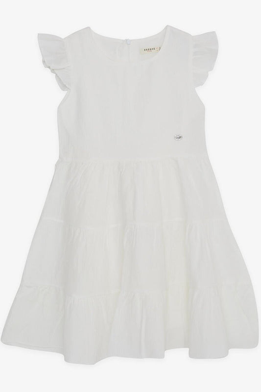 Girl's Dress, Embroidered, Ruffled, Zippered on the Back, White (Age 5-10)