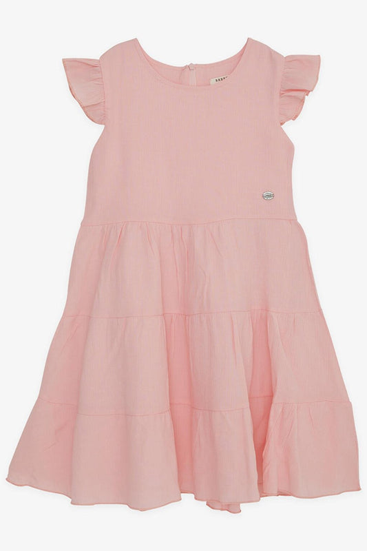 Girl's Dress, Embroidered, Ruffled, Back Zippered, Salmon (Age 5-10)