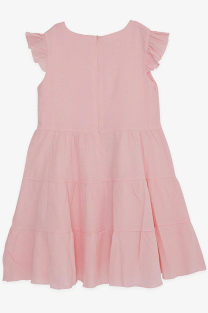 Girl's Dress Pink with Embroidered Frills and Zipper on the Back (Age 5-10)