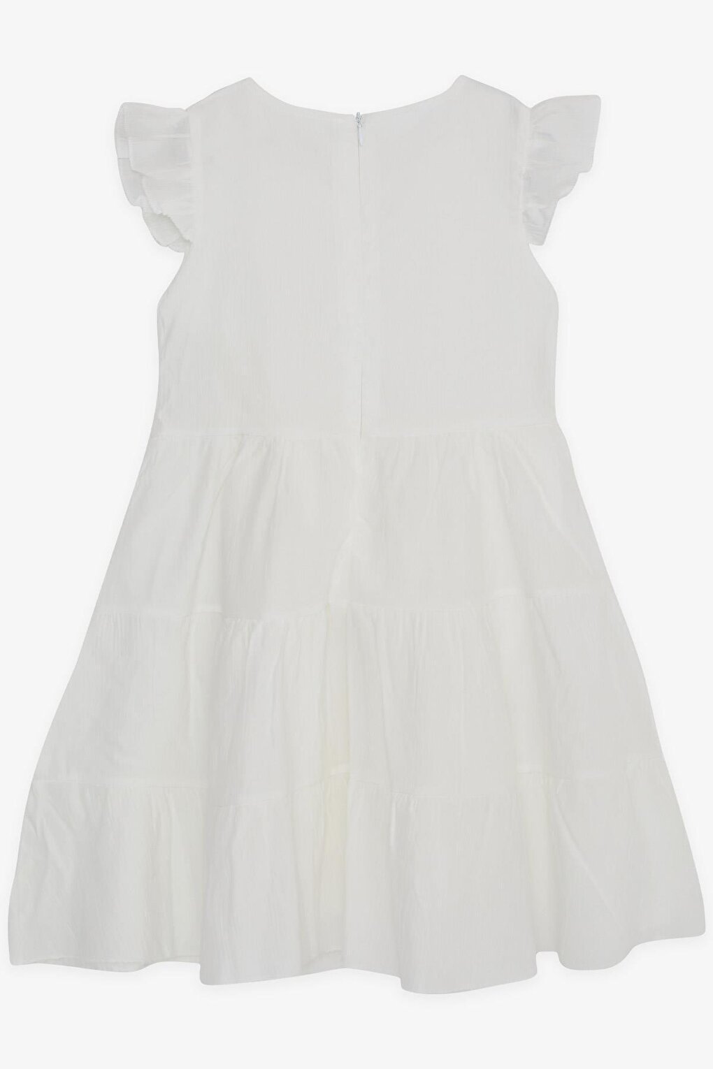 Girl's Dress, Embroidered, Ruffled, Zippered on the Back, White (Age 5-10)