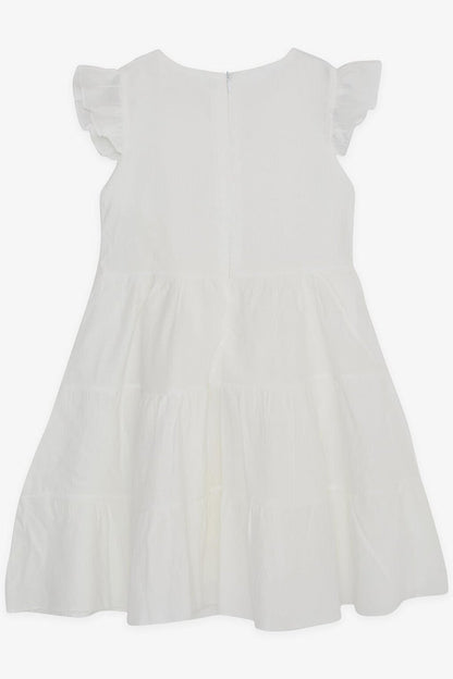 Girl's Dress, Embroidered, Ruffled, Zippered on the Back, White (Age 5-10)