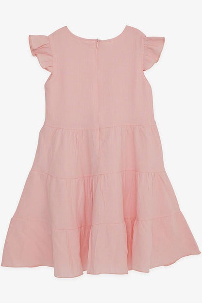 Girl's Dress, Embroidered, Ruffled, Back Zippered, Salmon (Age 5-10)