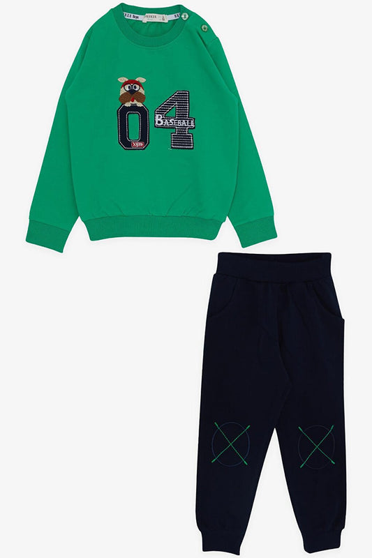 Boy's Tracksuit Set with Glasses Cute Puppy Embroidery Printed Green (1.5-4 Years)