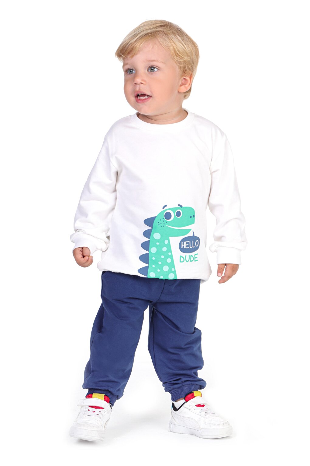 Crew Neck Printed Baby Boy Sweatshirt and Tracksuit Bottom, Pack of 2