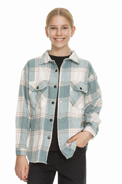 Girl's Pleated Back Plaid Shirt 9-14 Years Lx170