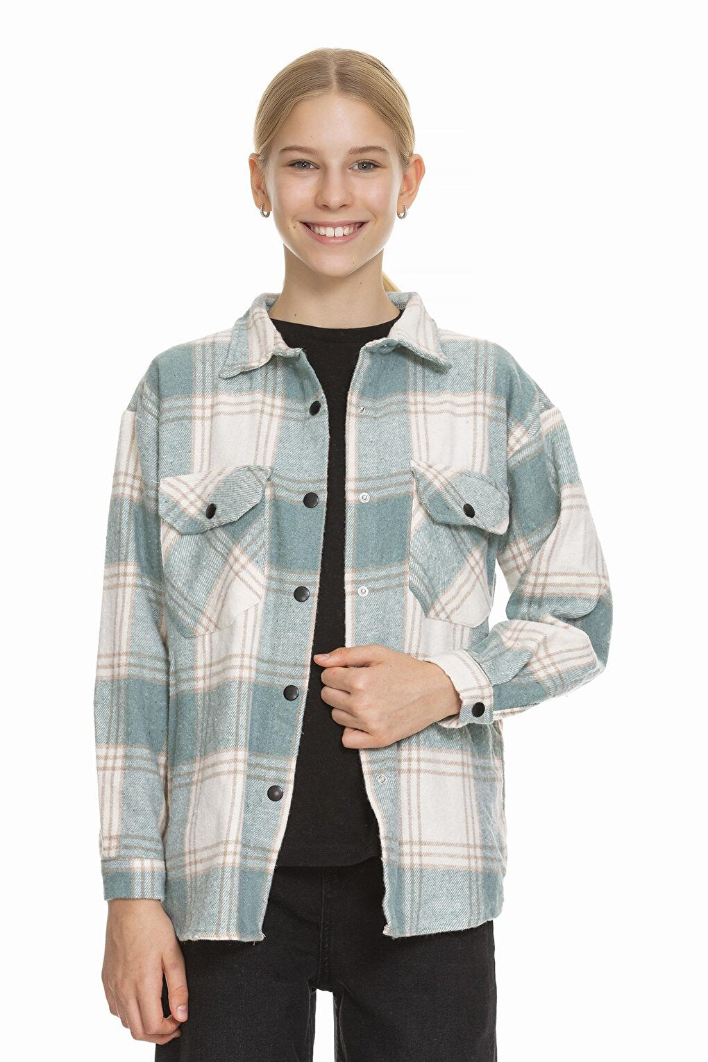 Girl's Pleated Back Plaid Shirt 9-14 Years Lx170