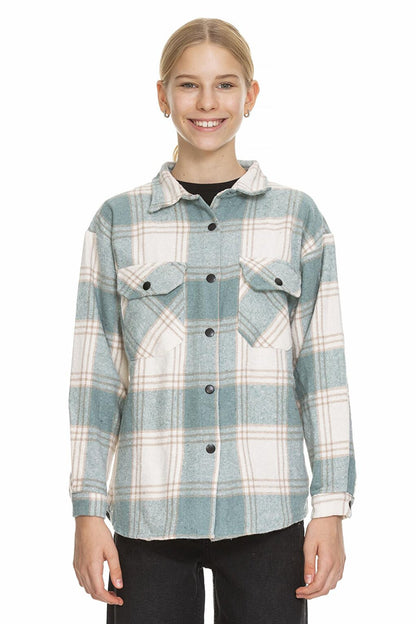 Girl's Pleated Back Plaid Shirt 9-14 Years Lx170