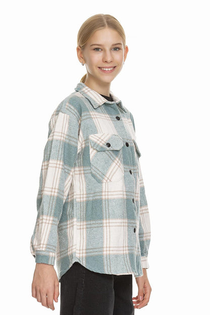 Girl's Pleated Back Plaid Shirt 9-14 Years Lx170